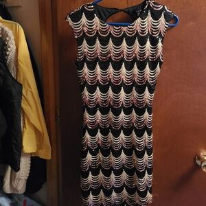 As U Wish Black and Rose Gold Wave Pattern Mini Dress. New.
